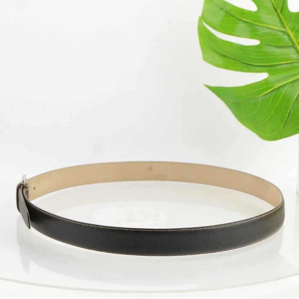 Brioni‎ Mens Belt Size 44 Black Calf Leather Tan Stitching 1 1/4
